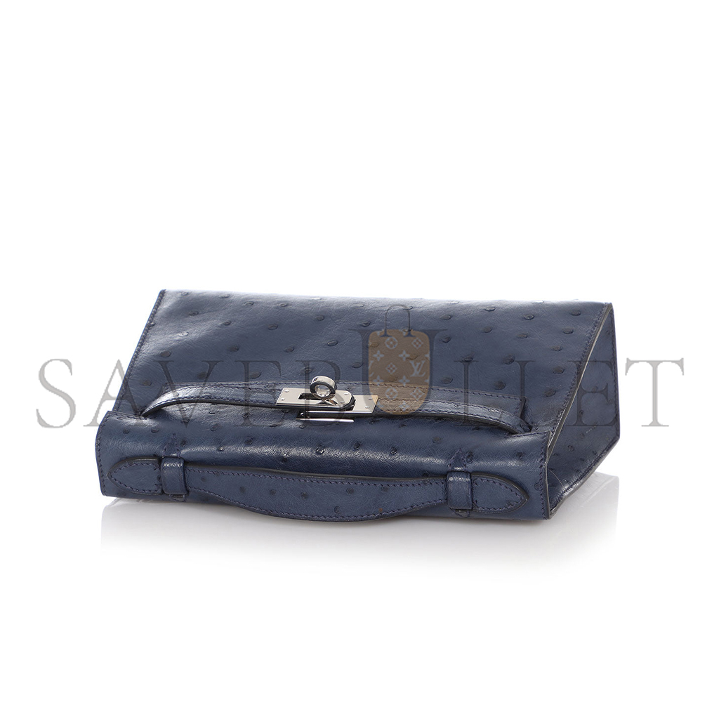 H**mes master bleu de malte ostrich kelly pochette (22*14*7cm)